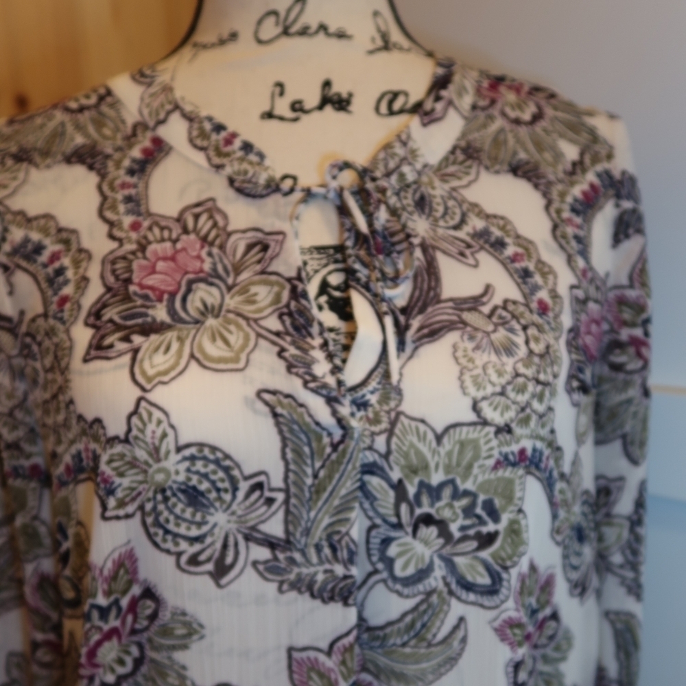 Banana Republic Factory Floral Paisley Tie Neck Blouse Boho Career Top M - Picture 5 of 11
